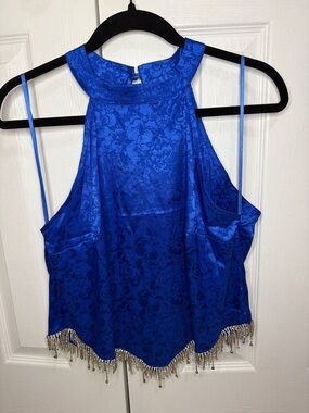 Willow & Root Halter Tank Top in Royal Blue with cascading gems